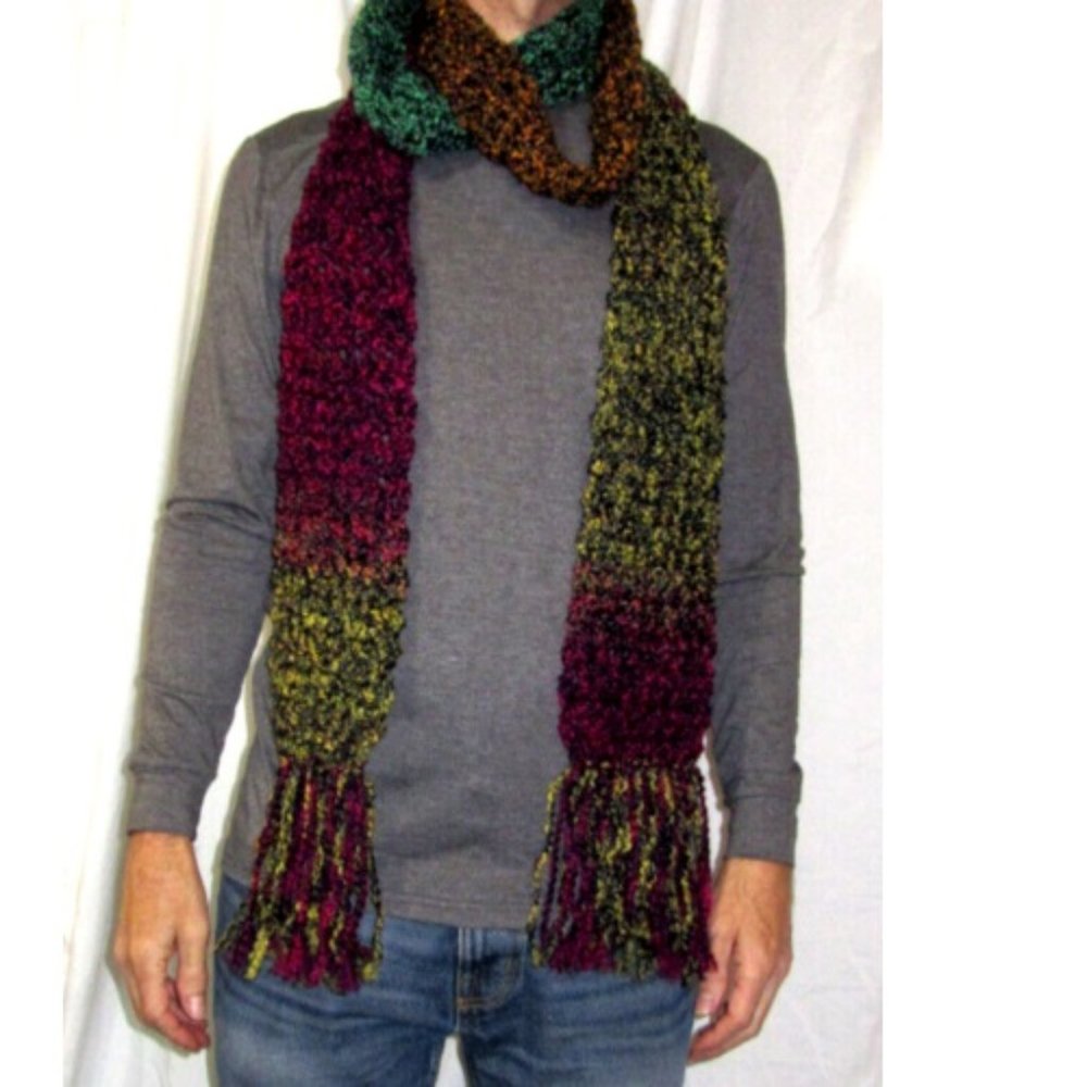 Women Men Rainbow Scarf 106x5 Long Handmade Crochet Knit Chunky Winter Wrap NEW